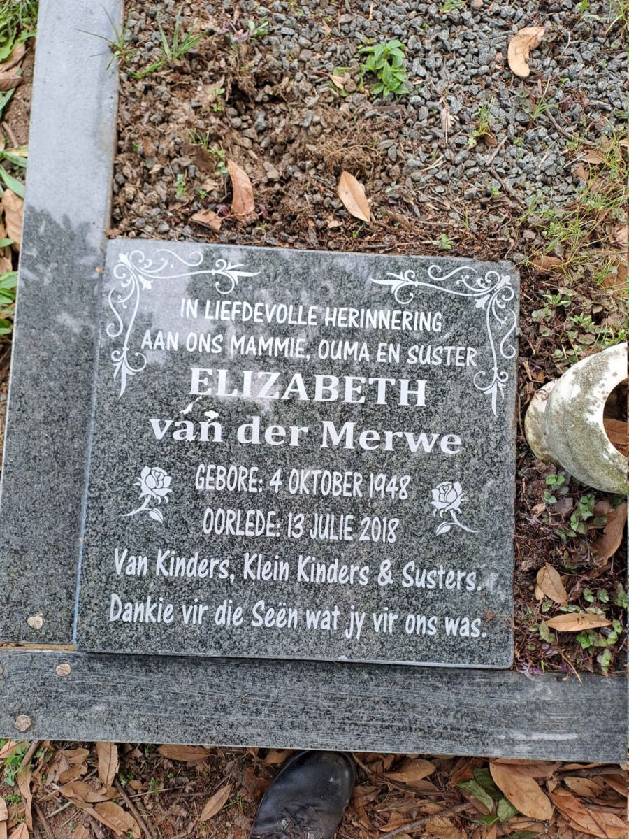 MERWE Elizabeth, van der 1948-2018