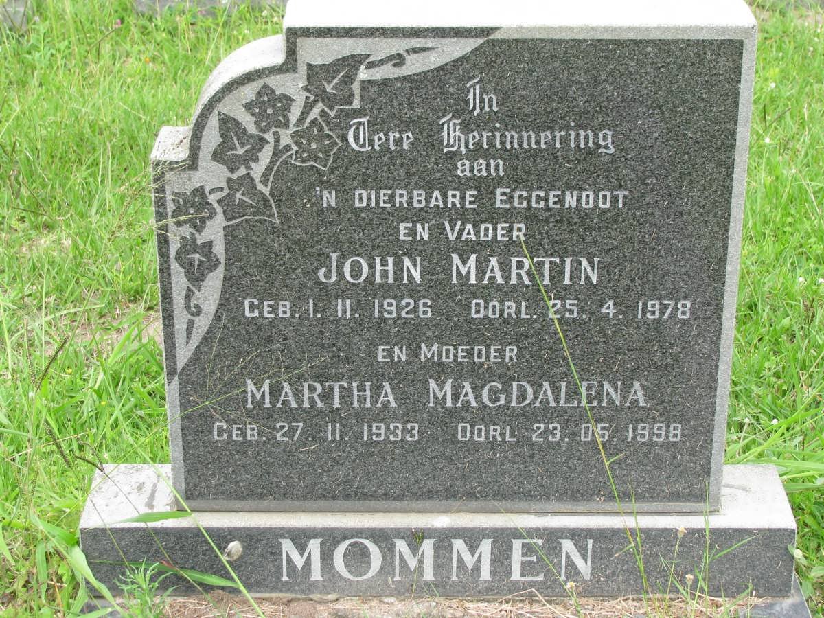 MOMMEN John Martin 1926-1978 &amp; Martha Magdalena 1933-1998