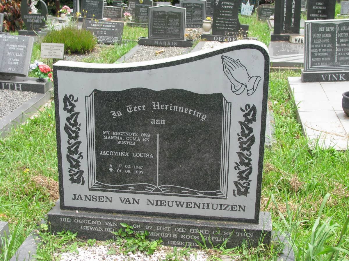 NIEUWENHUIZEN Jacomina Louisa, Jansen van 1947-1997