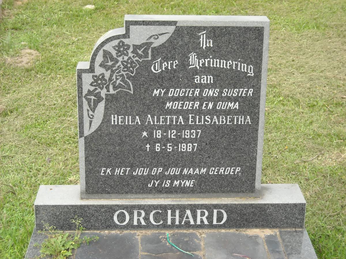 ORCHARD Heila Aletta Elisabetha 1937-1987