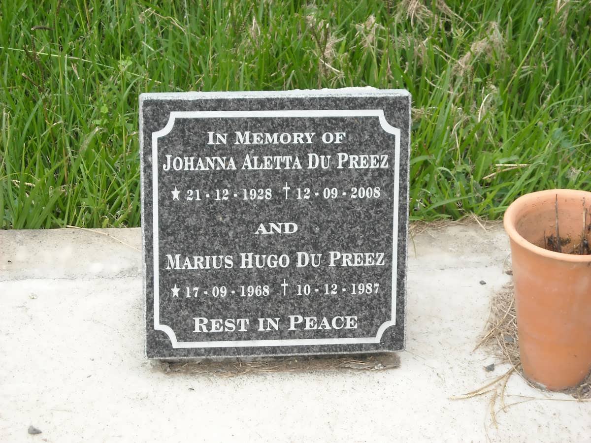 PREEZ Marius Hugo, du 1968-1987 :: DU PREEZ Johanna Aletta 1928-2008