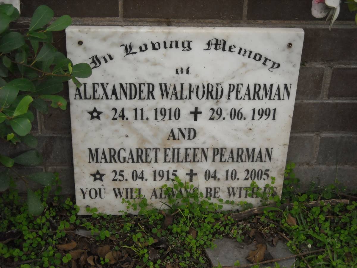 PEARMAN Alexander Walford 1910-1991 &amp; Margaret Eileen 1915-2005