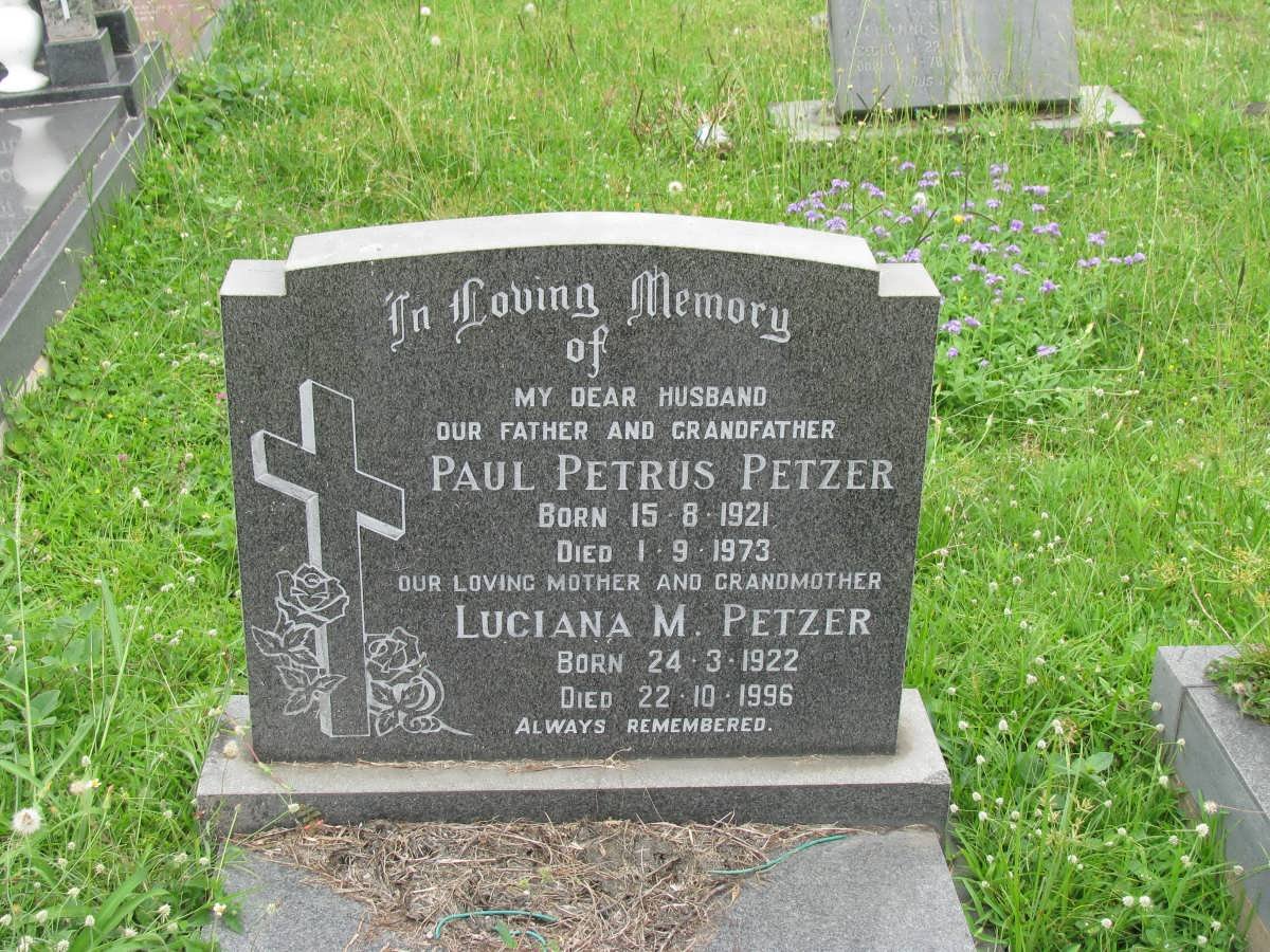 PETZER Paul Petrus 1921-1973 &amp; Luciana M. 1922-1996