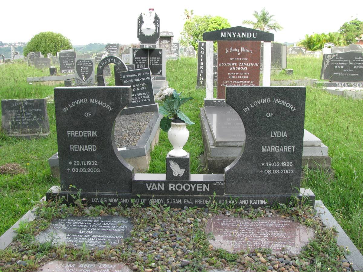 ROOYEN Frederik Reinard, van 1932-2003 &amp; Lydia Margaret 1926-2003