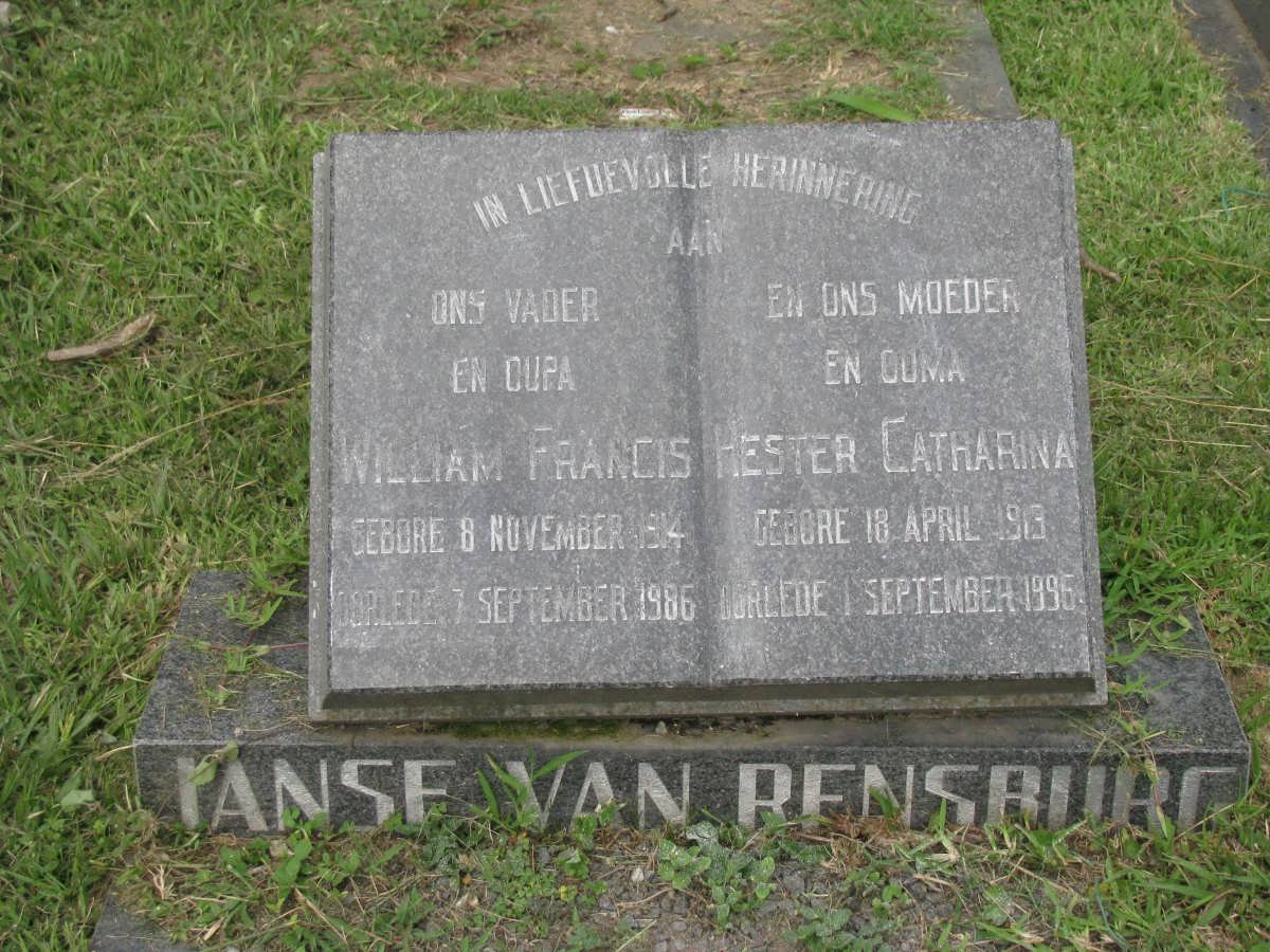 RENSBURG William Francis, Janse van 1914-1986 &amp; Hester Catharina 1913-1995