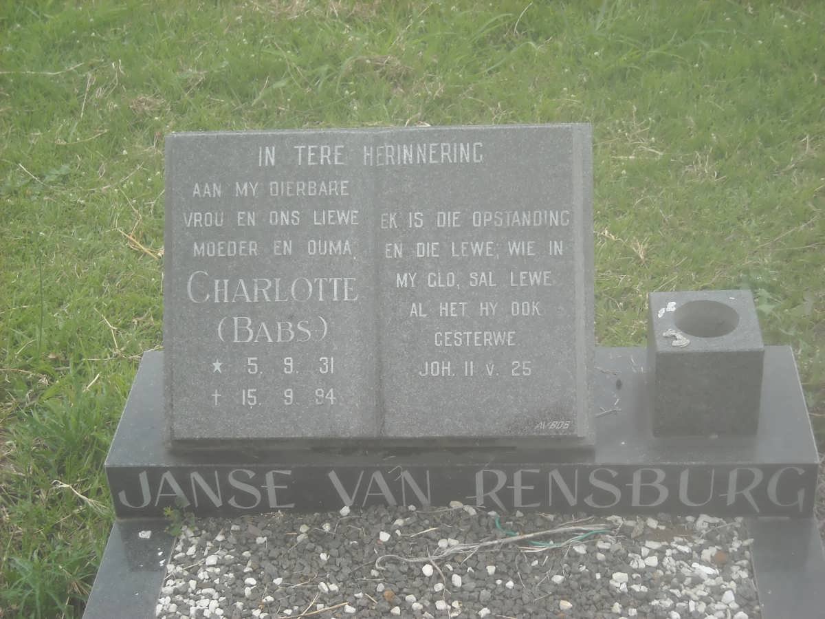 RENSBURG Charlotte, Janse van 1931-1994