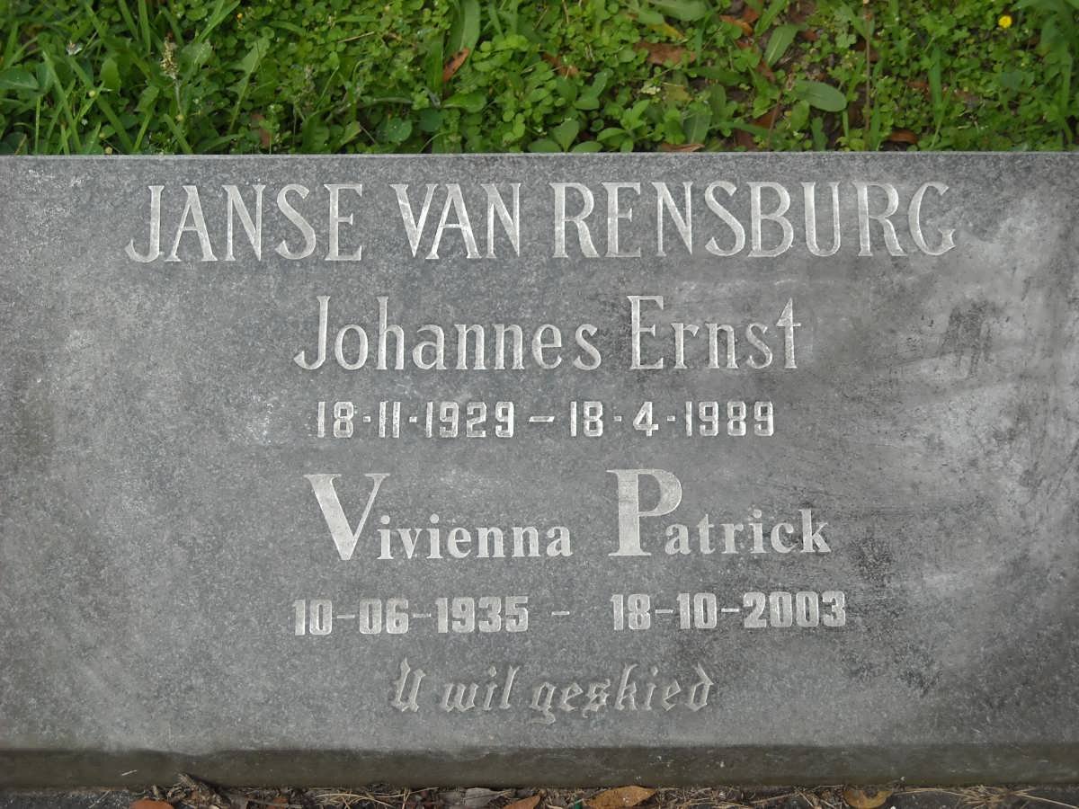 RENSBURG Johannes Ernst, Janse van 1929-1989 &amp; Vivienna Patrick 1935-2003