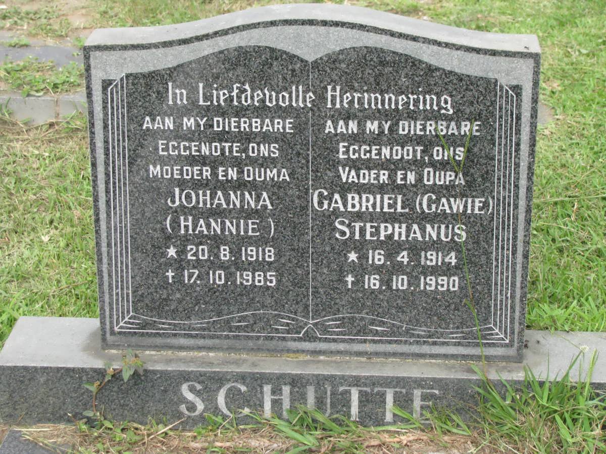 SCHUTTE Gabriel Stephanus 1914-1990 &amp; Johanna 1918-1985