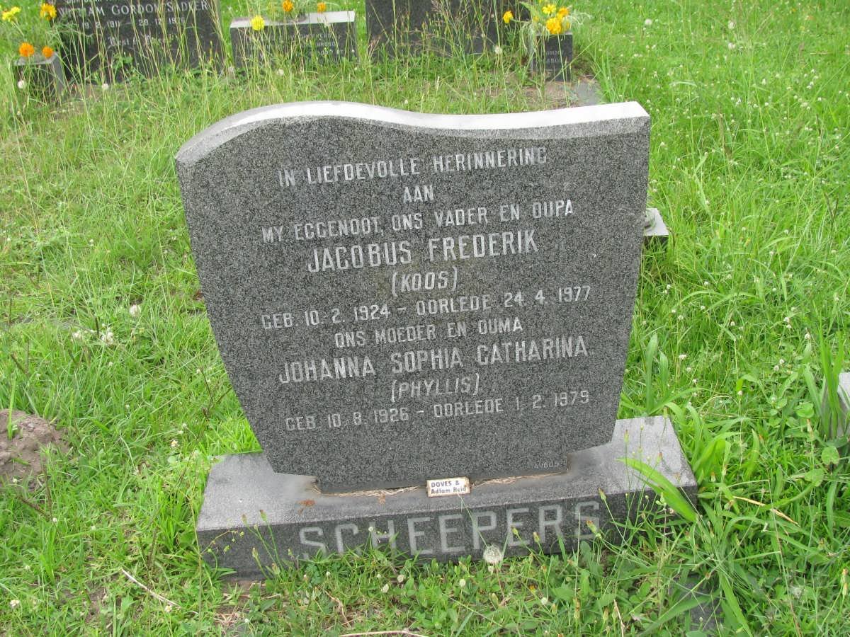 SCHEEPERS Jacobus Frederik 1924-1977 &amp; Johanna Sophia Catharina 1926-1979