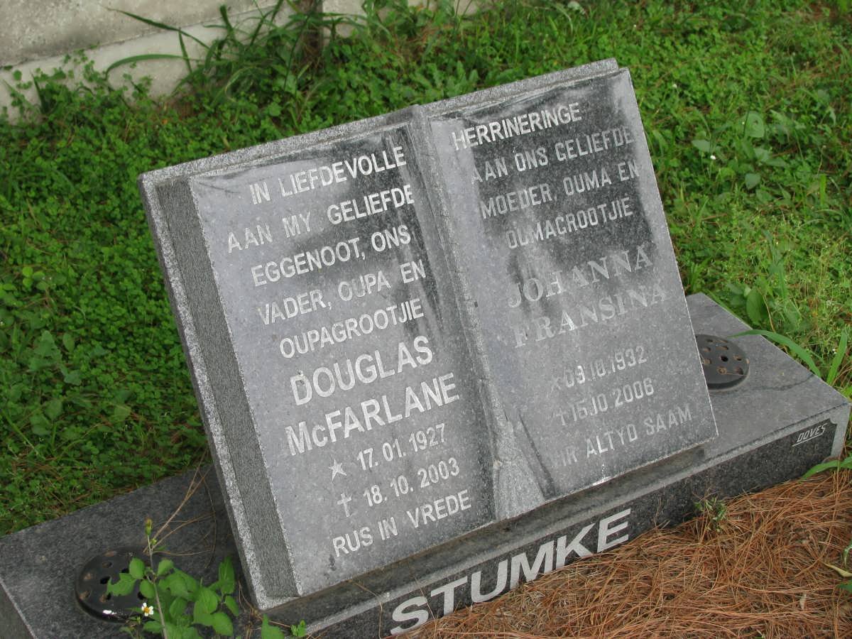 STUMKE Douglas McFarlane 1927-2003 &amp; Johanna Fransina 1932-2006