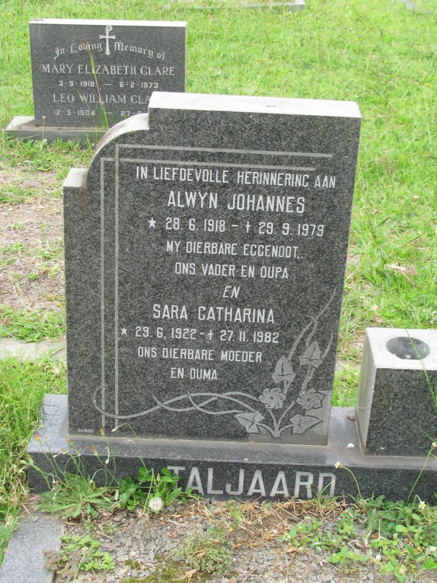 TALJAARD Alwyn Johannes 1918-1979 &amp; Sara Catharina 1922-1982