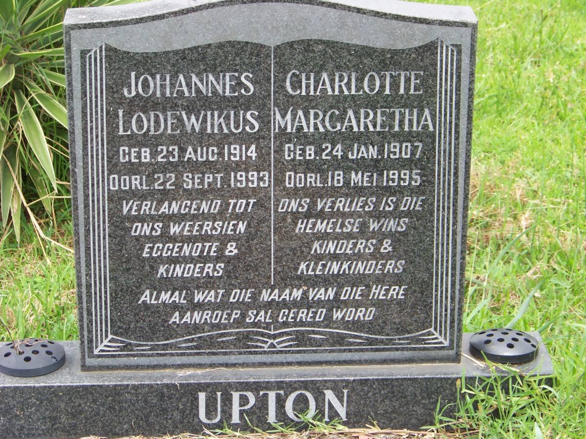 UPTON Johannes Lodewikus 1914-1993 &amp; Charlotte Margaretha 1907-1995