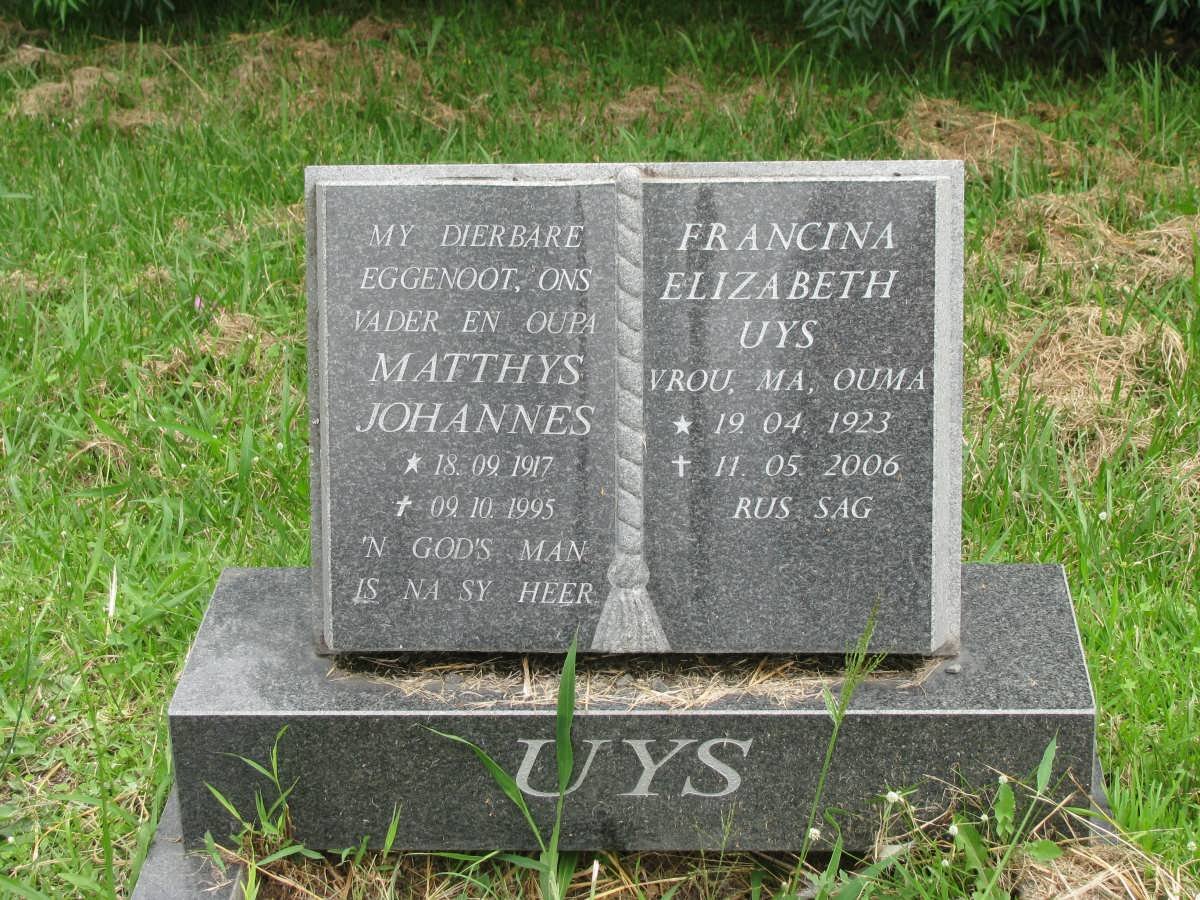 UYS Matthys Johannes 1917-1995 &amp; Francina Elizabeth 1923-2006