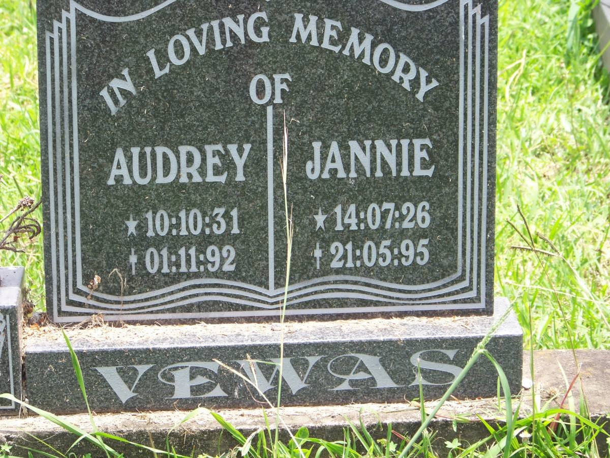 VEWAS Jannie 1926-1995 &amp; Audrey 1931-1992