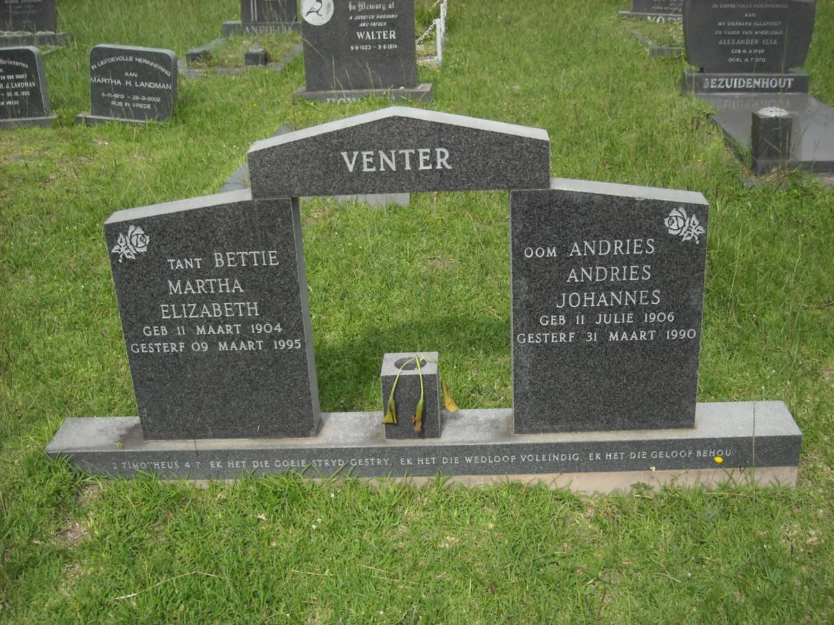 VENTER Andries Johannes 1906-1990 &amp; Martha Elizabeth 1904-1995