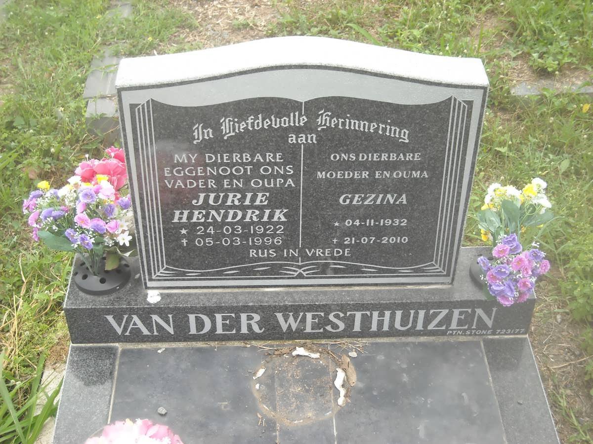 WESTHUIZEN Jurie Hendrik, van der 1922-1996 &amp; Gezina 1932-2010
