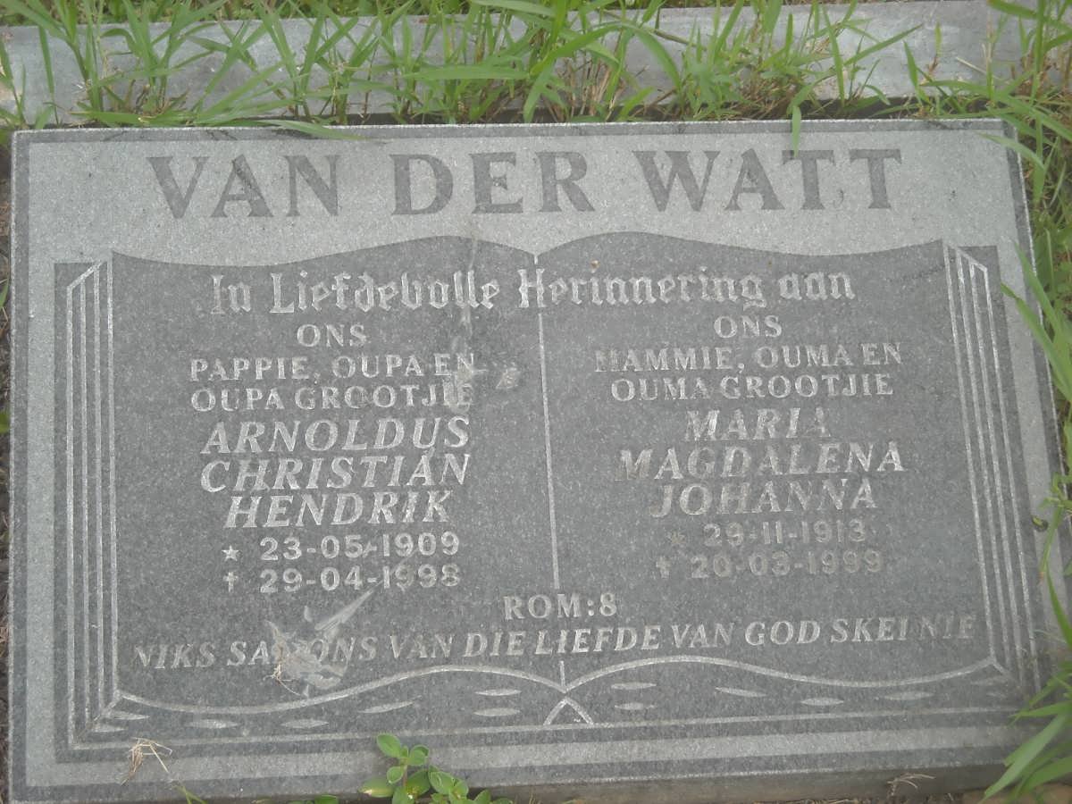 WATT Arnoldus Christian Hendrik, van der 1909-1998 &amp; Maria Magdalena Johanna ??-