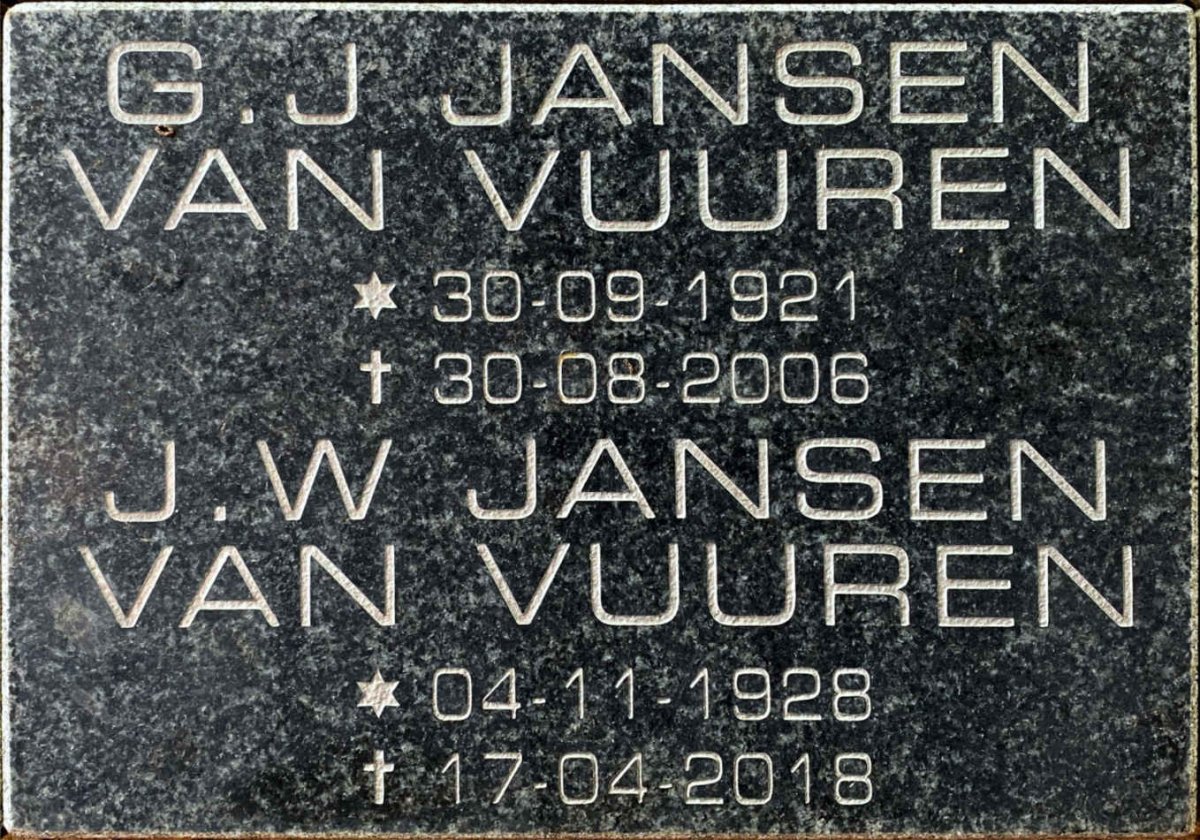 VUUREN G.J., Jansen van 1921-2006 &amp; J.W. 1928-2018