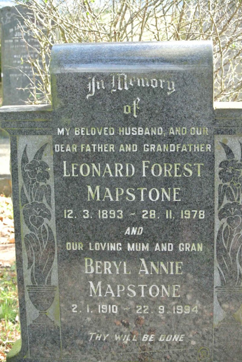MAPSTONE Leonard Forest 1893-1978 &amp; Beryl Annie 1910-1994