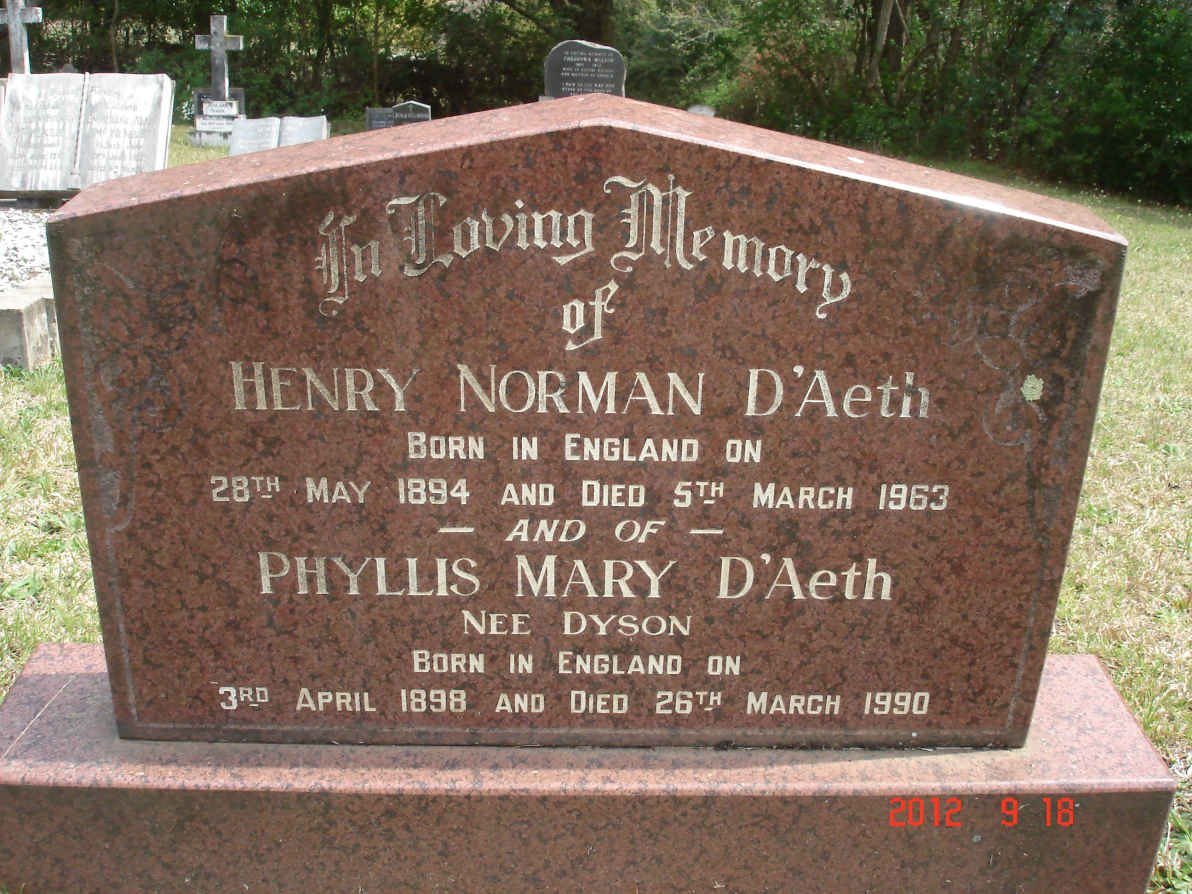 D'AETH Henry Norman 1894-1963 &amp; Phyllis Mary DYSON 1898-1990