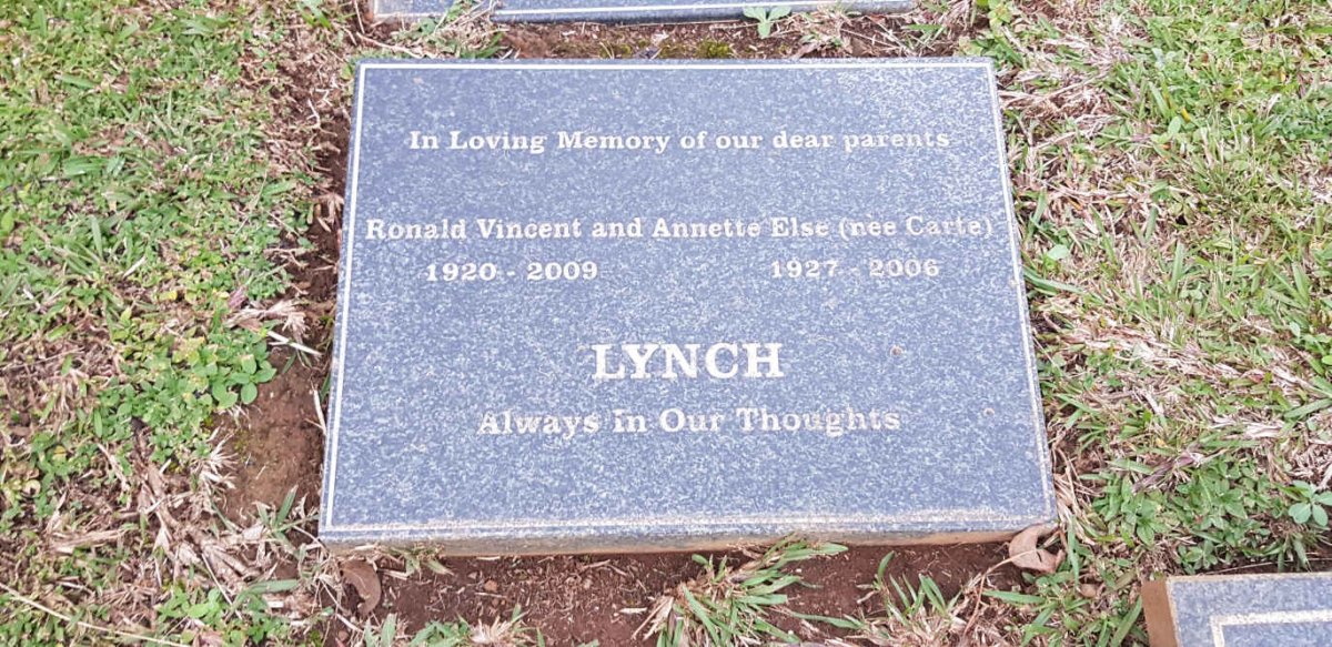 LYNCH Ronald Vincent 1920-2009 &amp; Annette Else CARTE 1927-2006