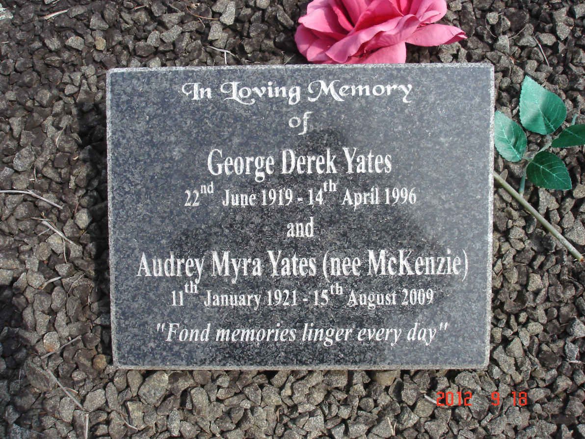 YATES George Derek 1919-1996 &amp; Audrey Myra MCKENZIE 1921-2009