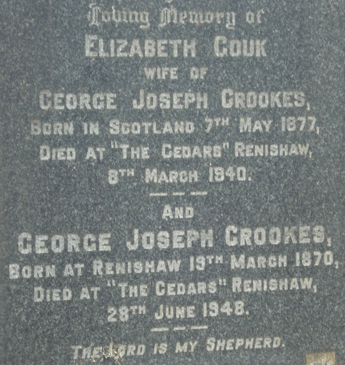 CROOKES George Joseph 1870-1945 &amp; Elizabeth COUK 1877-1940