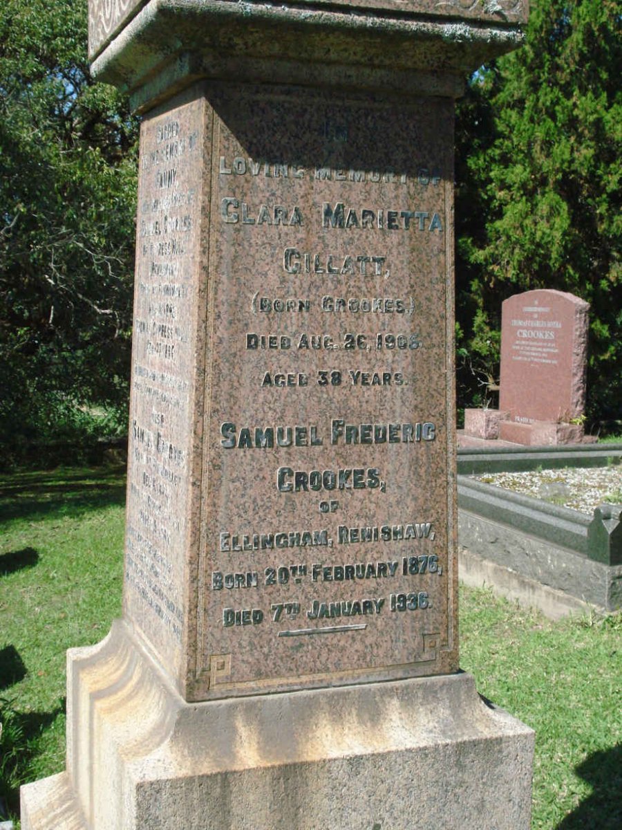 CROOKES Samuel Frederic 1876-1936 :: GILLATT Clara Marietta nee CROOKES -1906
