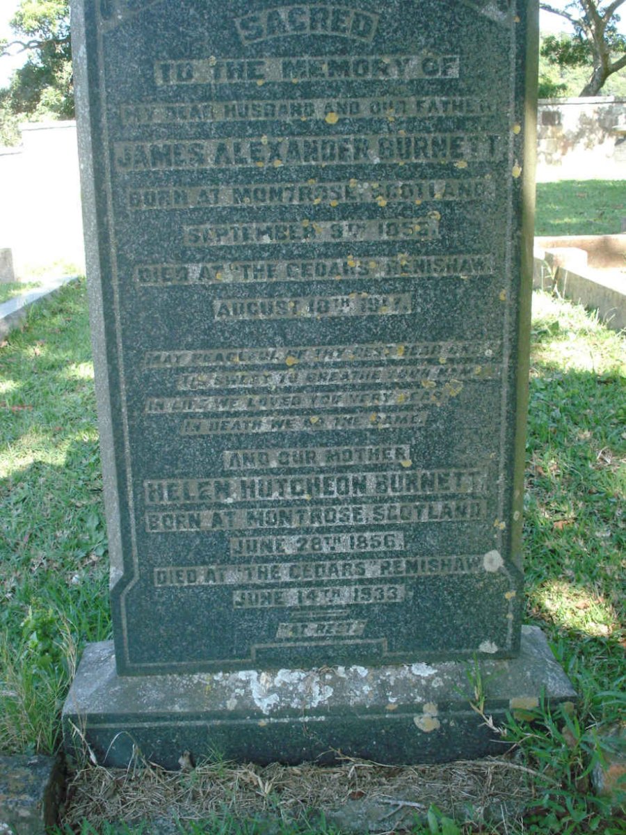 BURNETT James Alexander 1853-1917 &amp; Helen HUTCHEON 1856-1933