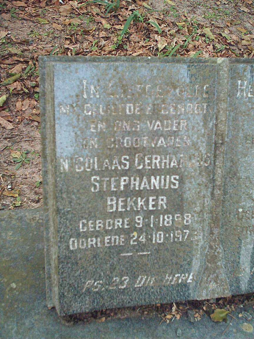 BEKKER Nicolaas Stephanus Gerhardus 1898-1973
