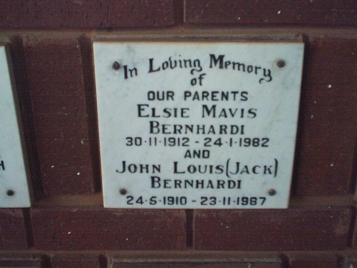 BERNHARDI John Louis 1910-1987 &amp; Elsie Mavis 1912-1982