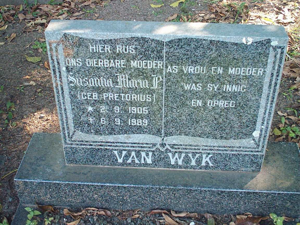 WYK Susanna Maria P., van nee PRETORIUS 1905-1989