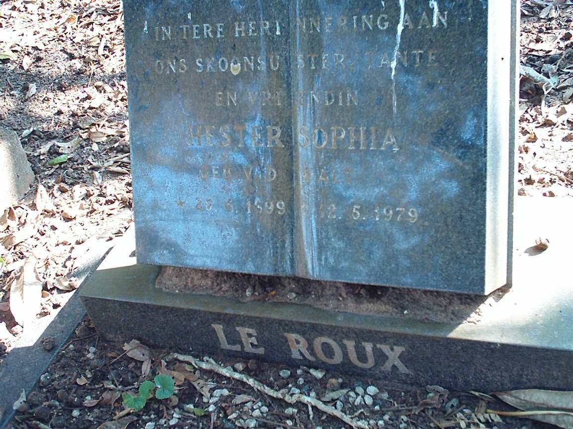 ROUX Hester Sophia, le nee V.D. WALT 1899-1979