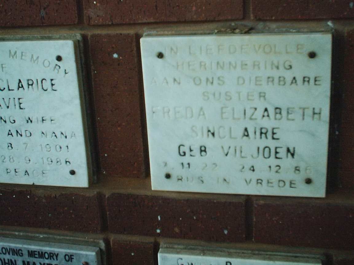 SINCLAIRE Freda Elizabeth nee VILJOEN 1922-1986