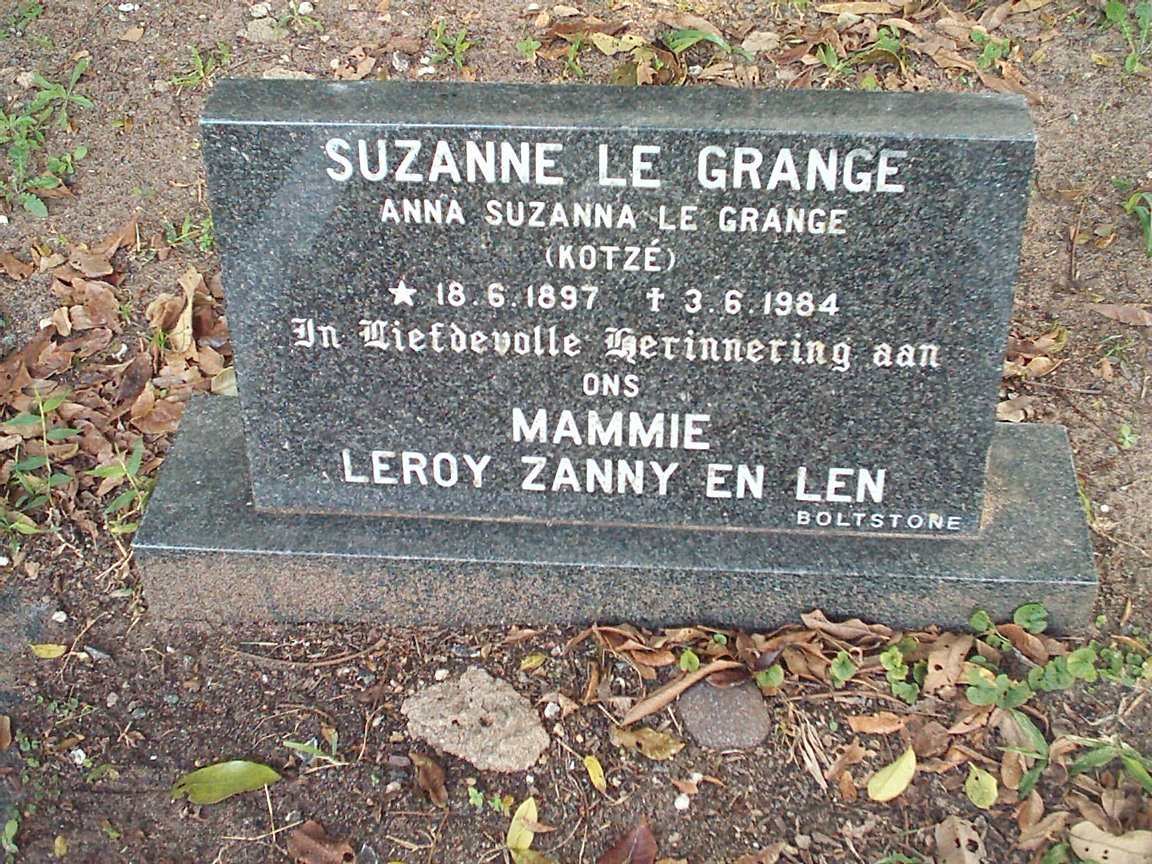GRANGE Anna Suzanna, le nee KOTZÉ 1897-1984