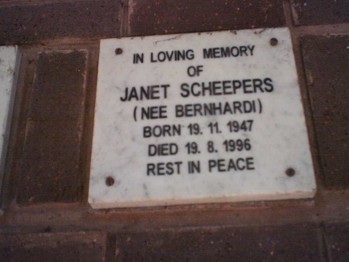 SCHEEPERS Janet nee BERNHARDI 1947-1996