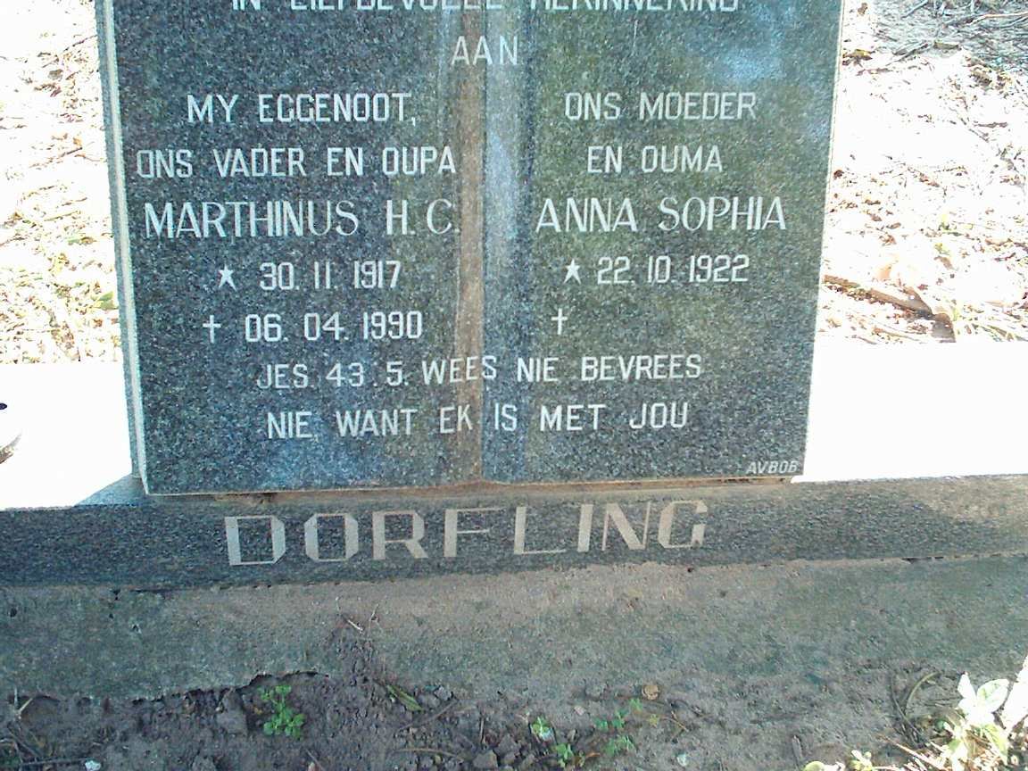 DORFLING Marthinus H.C.1917-1990 &amp; Anna Sophia 1922-