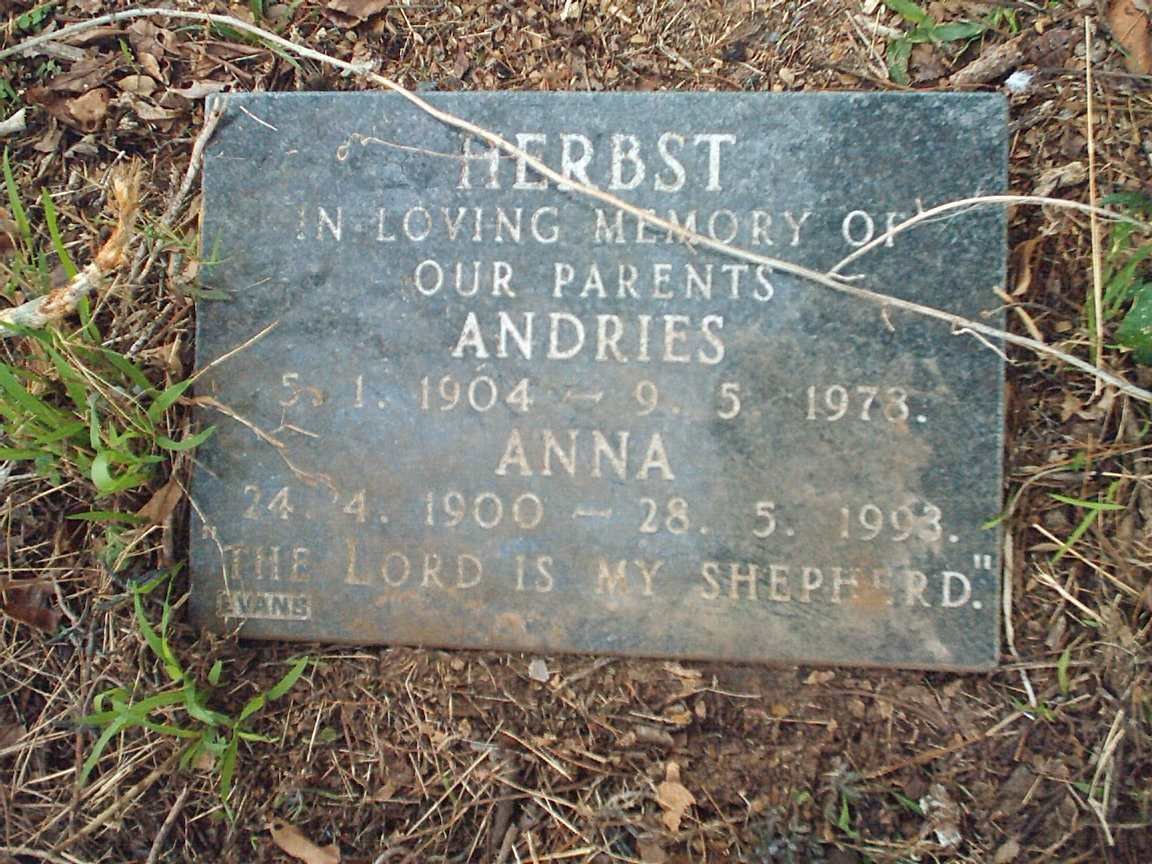 HERBST Andries 1904-1973 &amp;  Anna 1900-1993