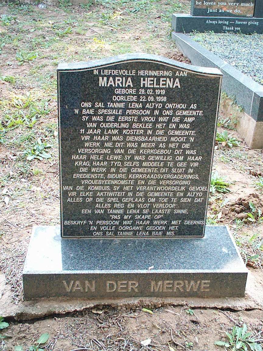 MERWE Maria Helena, van der 1919-1998