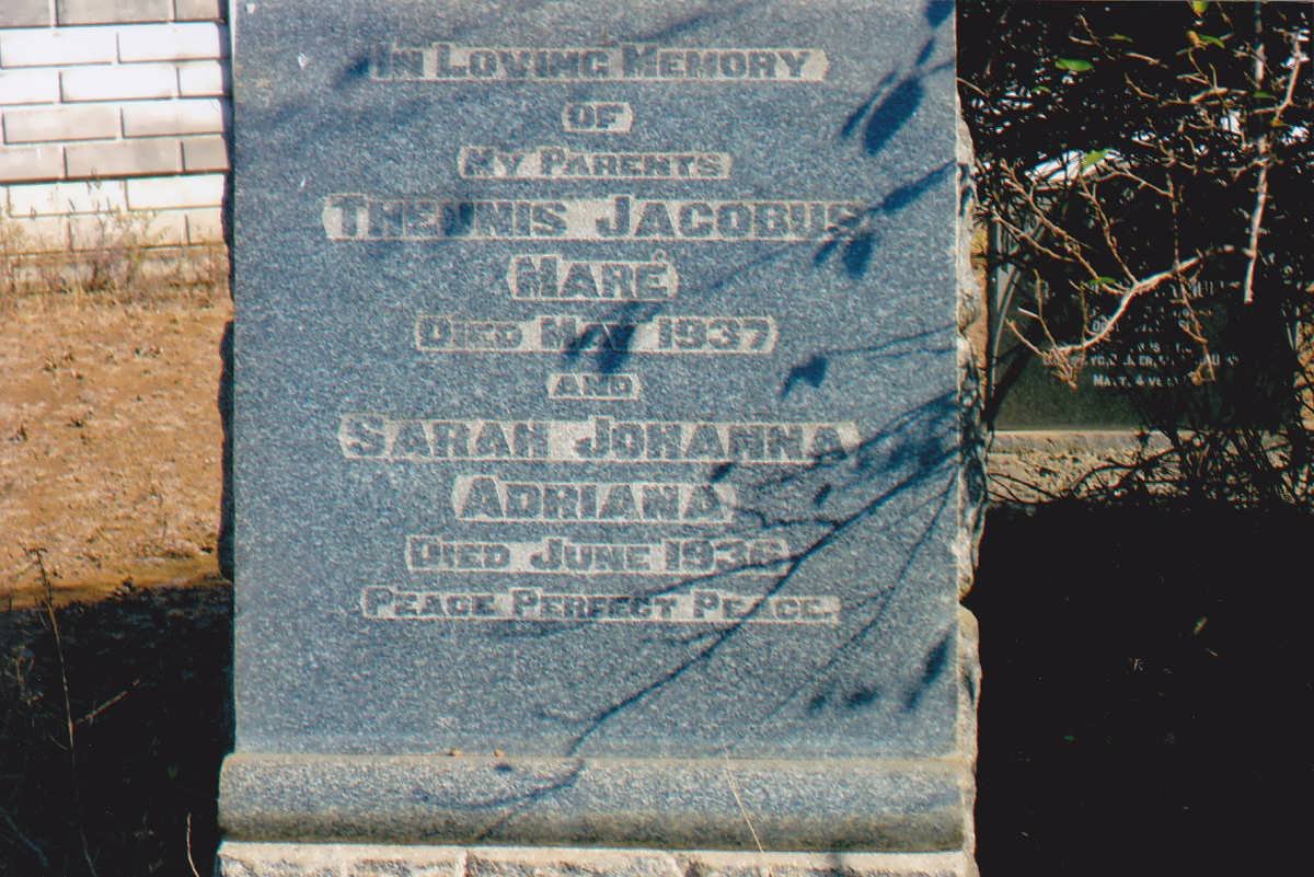 MARE Theunis Jacobus -1937 &amp; Sarah Johanna Adriana -1936