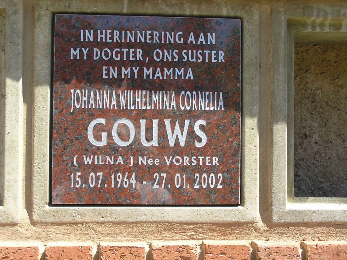 GOUWS Johanna Wilhelmina Cornelia nee VORSTER 1964-2002