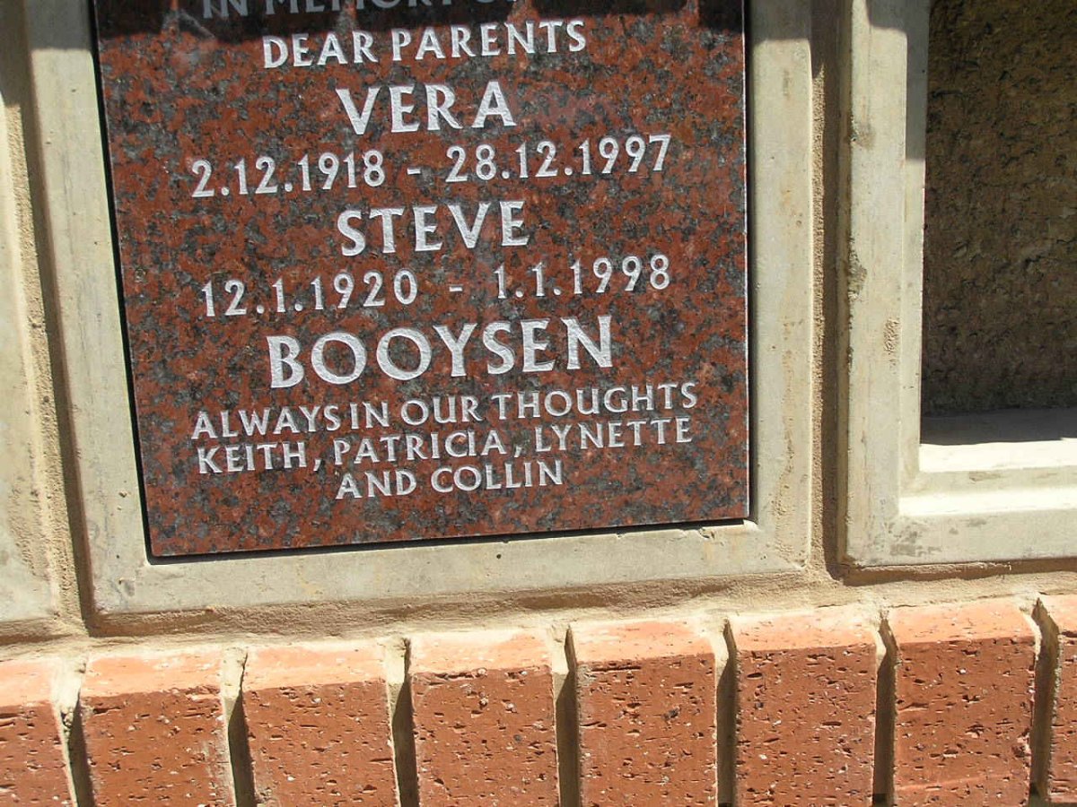 BOOYSEN Steve 1920-1998 &amp; Vera 1918-1997