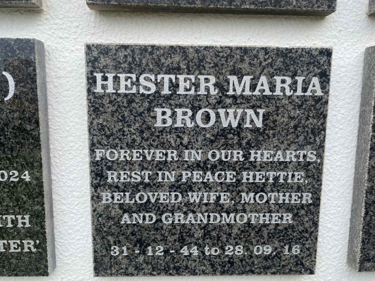 BROWN Hester Maria 1944-2016