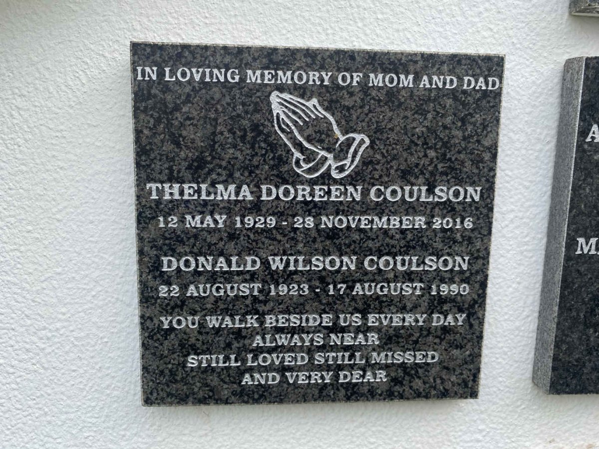 COULSON Donald Wilson 1923-1990 & Thelma Doreen 1929-2016