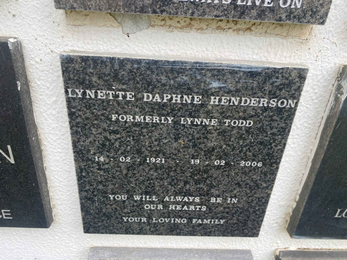 HENDERSON Lynette Daphne formerly TODD 1921-2006