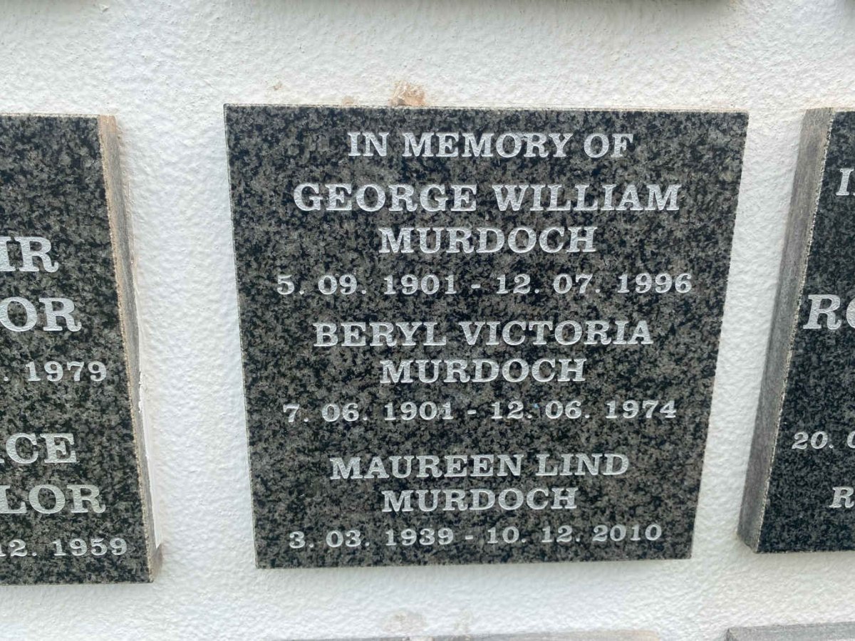 MURDOCH George William 1901-1996 & Beryl Victoria 1901-1974 :: MURDOCH Maureen Lind 1939-2010