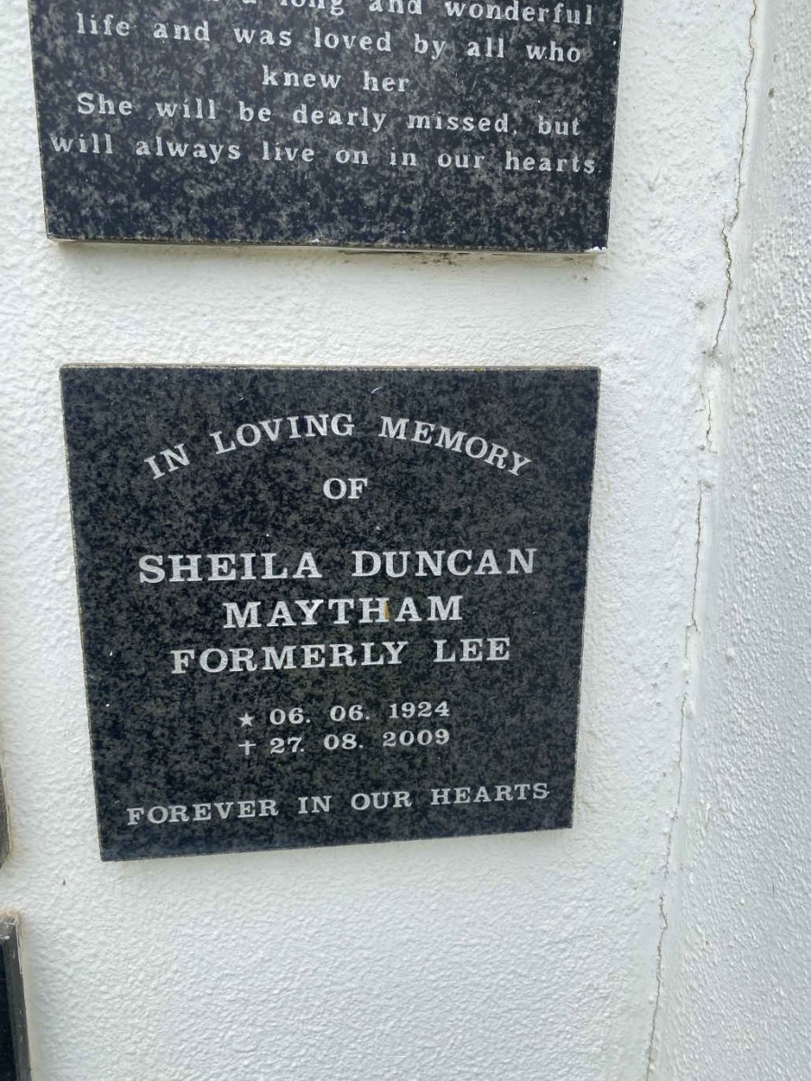 MAYTHAM Sheila Duncan formerly LEE 1924-2009