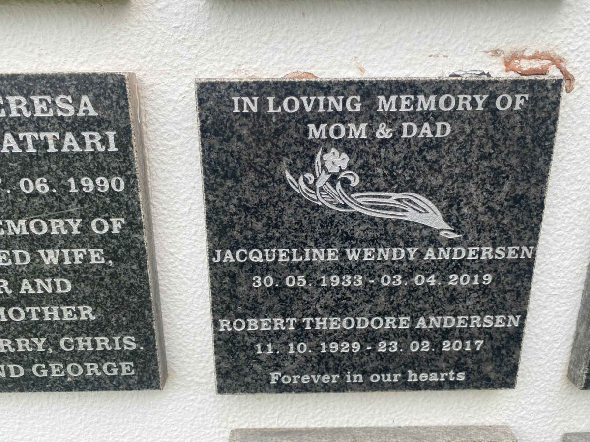 ANDERSEN Robert Theodore 1929-2017 & Jacqueline Wendy 1933-2019