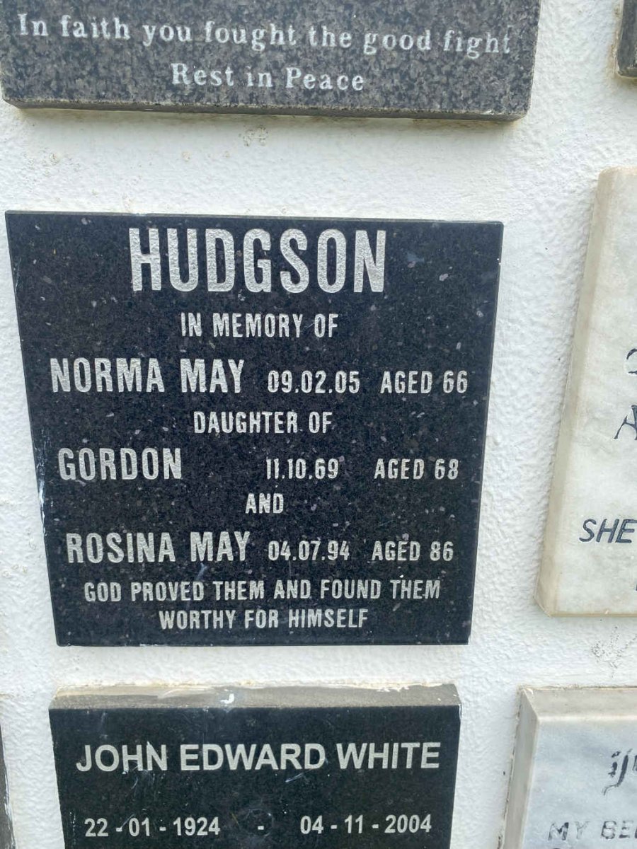 HUDGSON Gordon -1969 & Rosina May -1994 :: HUDGSON Norma May -2005