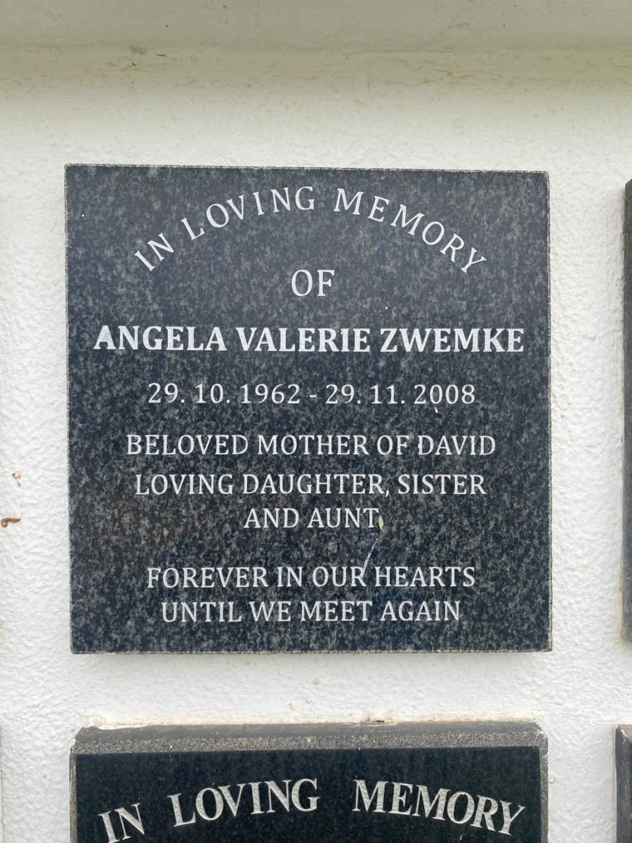 ZWEMKE Angela Valerie 1962-2008